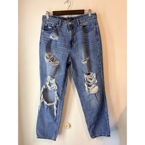 Aeropostale Distressed Mom Jeans Size 10‎ Light Wash High Rise Relaxed Fit